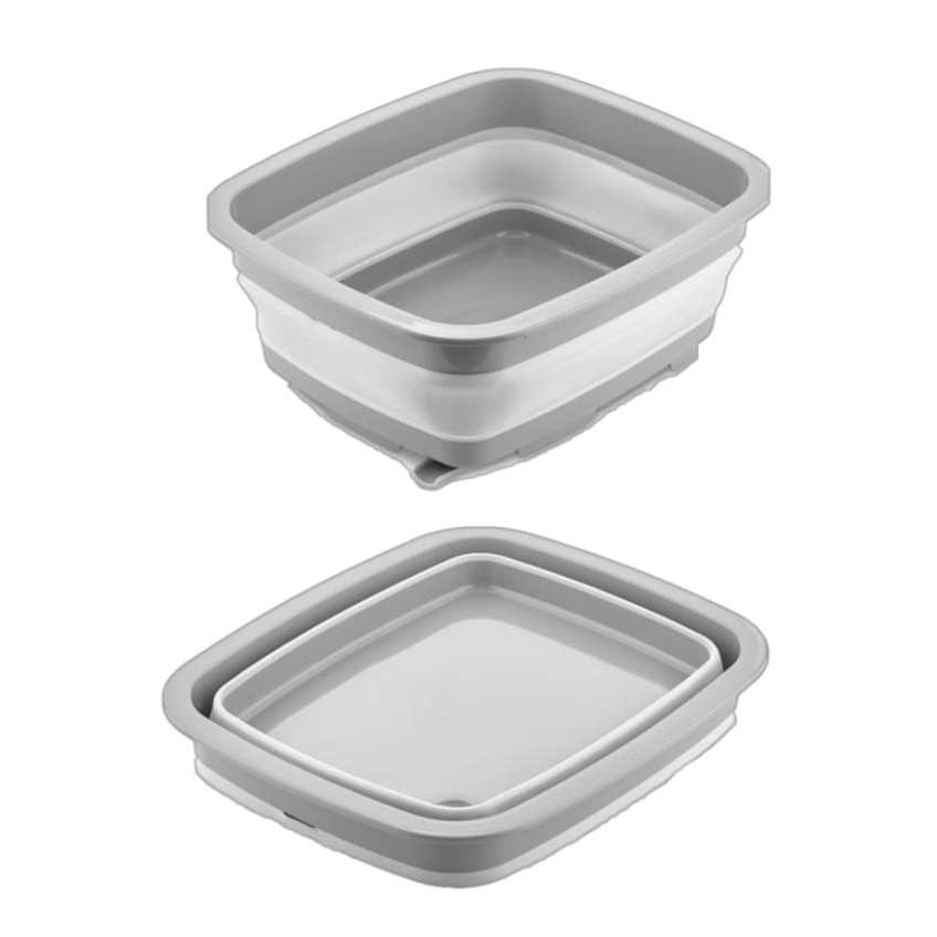 COLLAPSIBLE SQUARE TUB WITH STOPPER-GRAY 8PCS 370*314*54MM