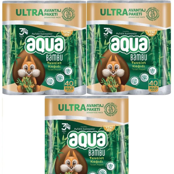 AQUA BAMBOO TOILET PAPER 3 BAGS/40ROLLS