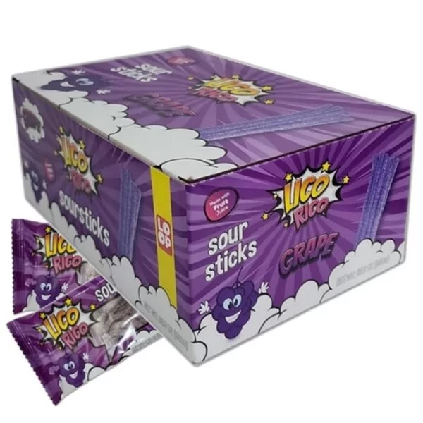 LICO RICO GRAPE FLAVOR SOUR STICKS 12PCS/2.82 OZ(80GR)