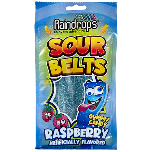 RAINDROPS SOUR BELTS RASPBERRY 12PCS/3.52OZ (100GR)