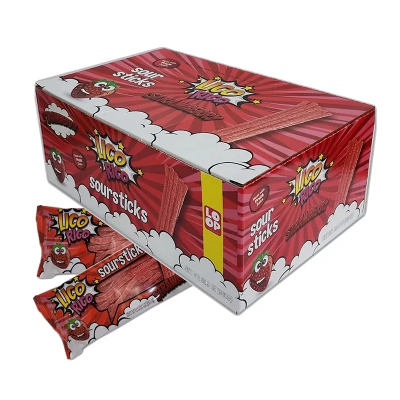 LICO RICO STRAWBERRY FLAVOR SOUR STICKS 12PCS/2.82OZ(80GR)